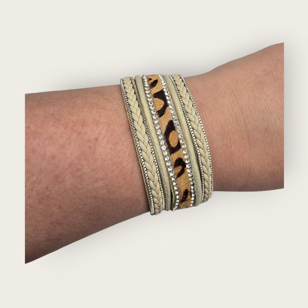 Leopard Rhinestone Wrap Bracelet Magnetic Cuff Y2K Glam Statement - Picture 9 of 10